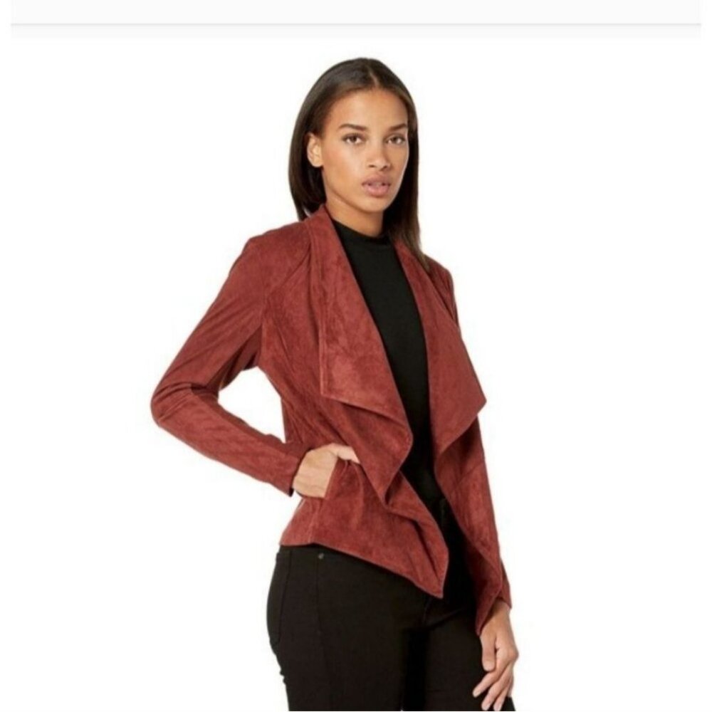 Bb Dakota womens jacket size small Drape Front Pre Faux Suede Cherrywood‎ brown